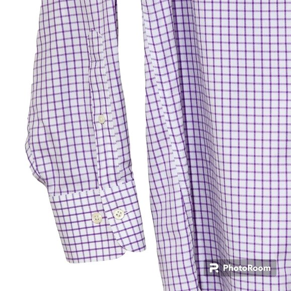 Kevin's by Peter Millar White Purple Check Button Up Shirt Long Sleeves - Picture 4 of 7